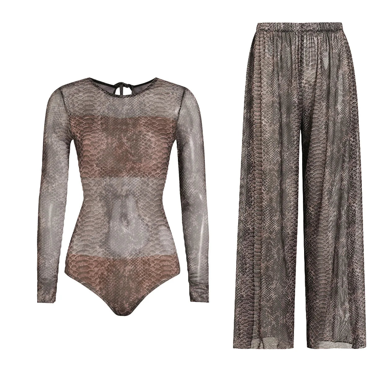 Women's Long Sleeve Swimwear Sunscreen One Piece Swimsuit High Elastic Thickened Mesh Loose Pants SPF35+ New Fitness Beachwear
