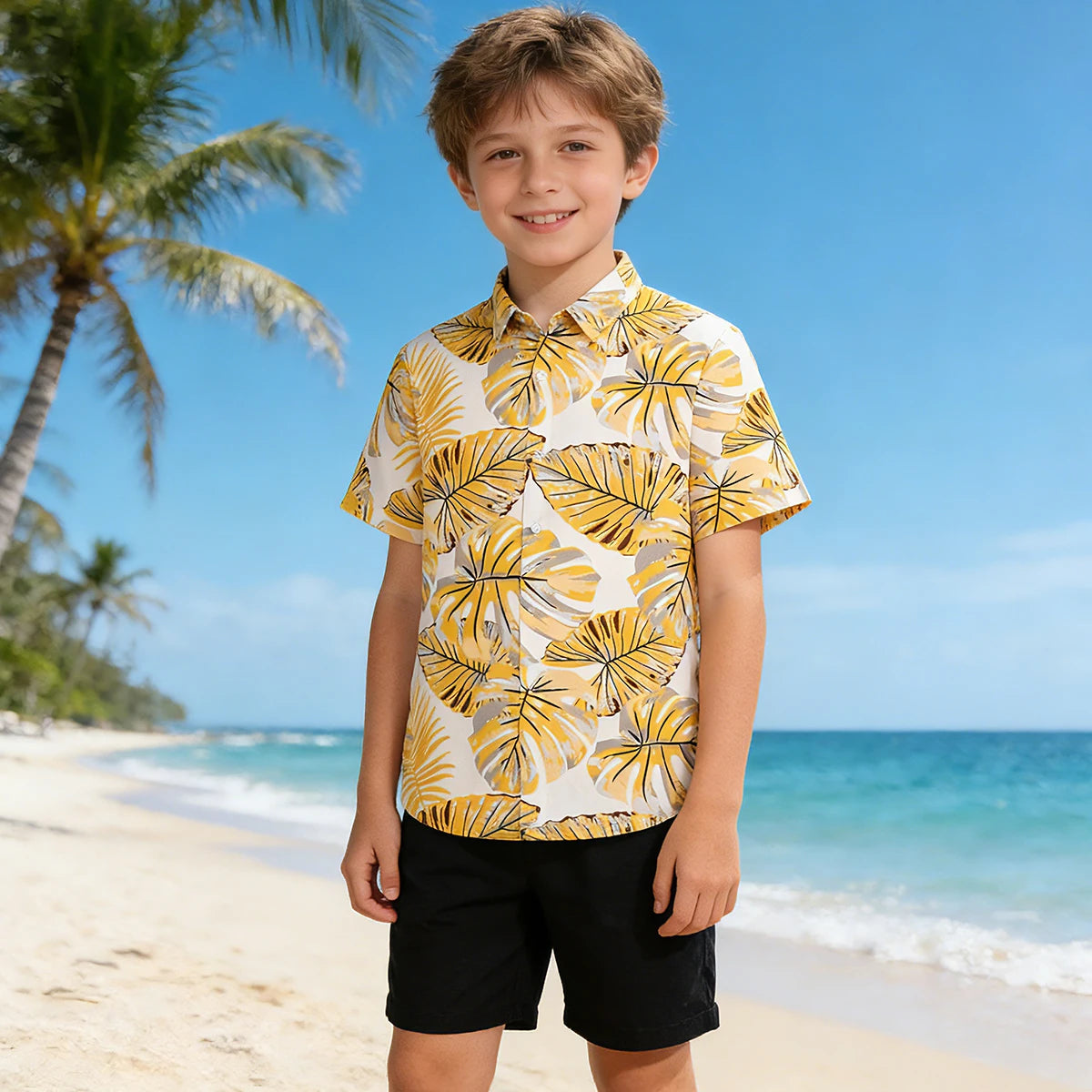 Boys Hawaiian Shirt Kids Summer Beach School Gift Casual Top Teenager Novelty Fashion Daily Holiday Birthday Tee
