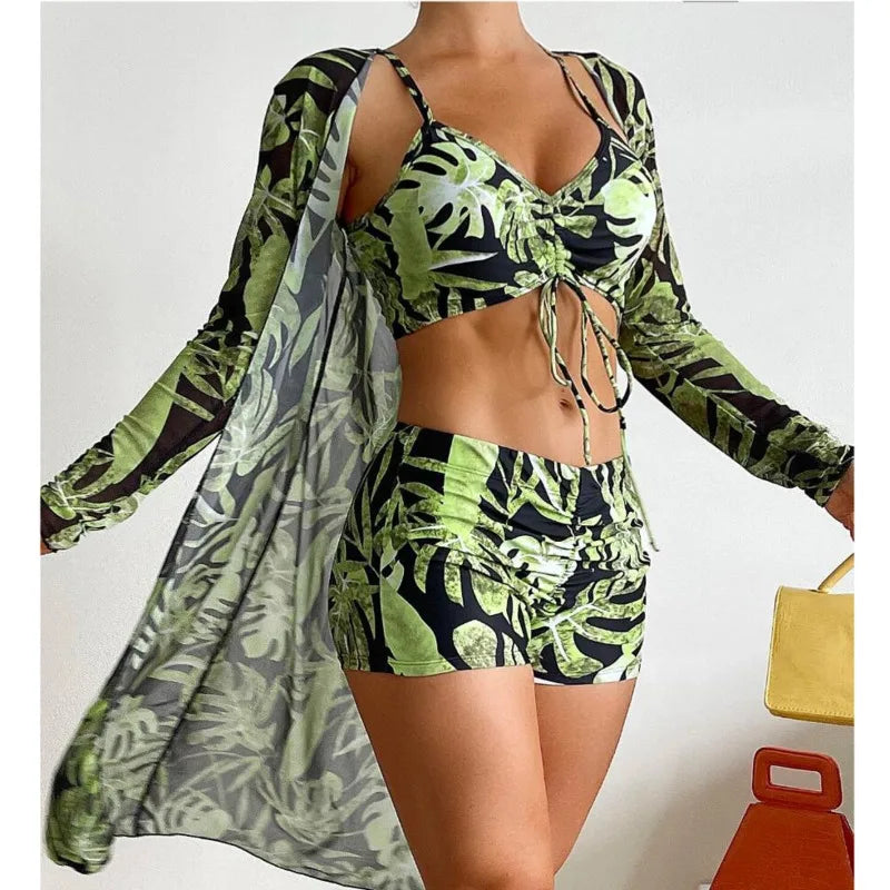 Print Three-Piece Swimsuits Tankini Sets Female Swimwear Push Up For Beach Wear Bathing Suits Pool Women's Swimming Suit