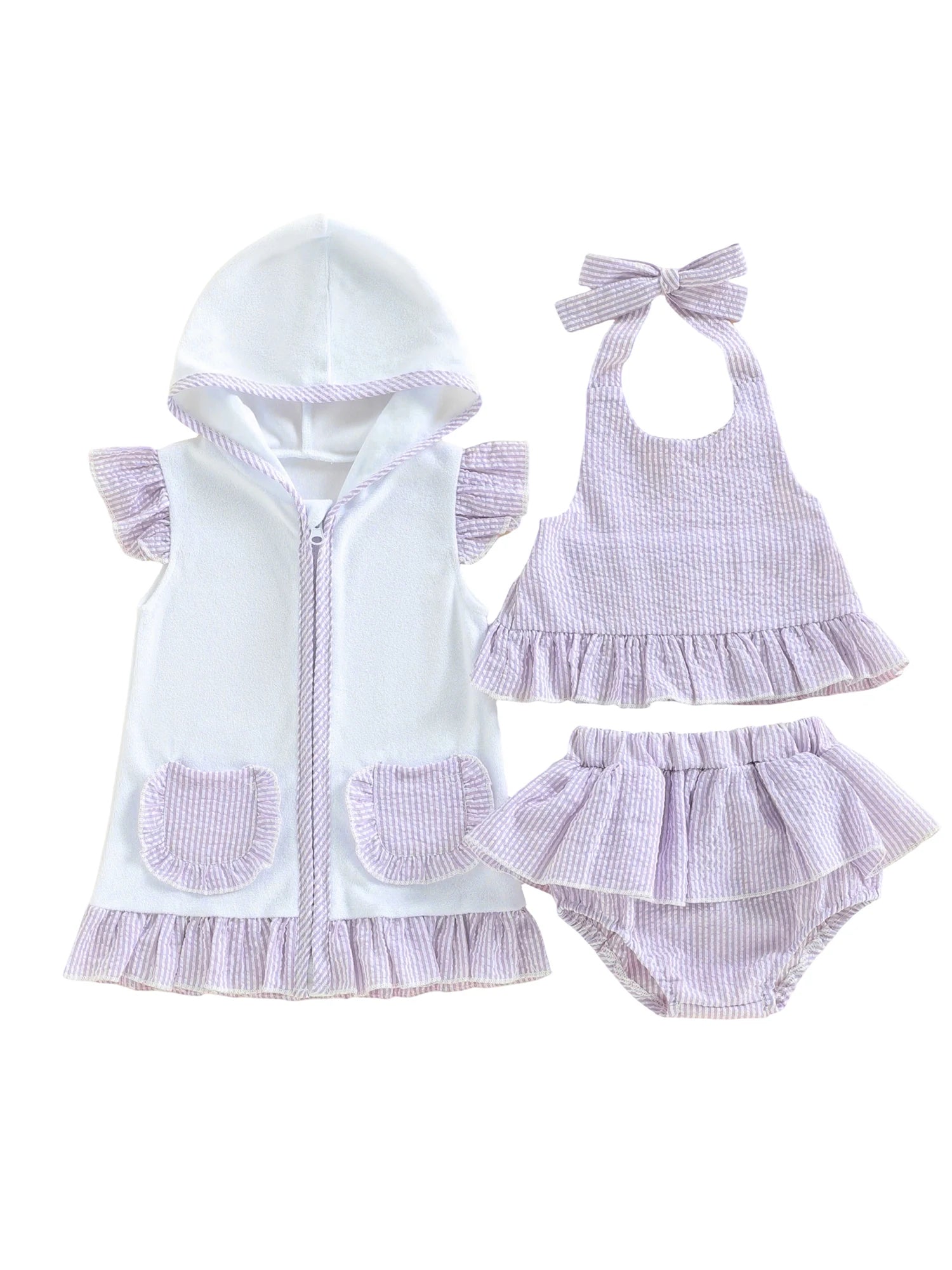 FOCUSNORM 0-3Y Lovely Toddler Baby Girls Three Piece Swimsuit Sleeveless Halter Top Bikini Bottom Cover-up Set Bathing Suits