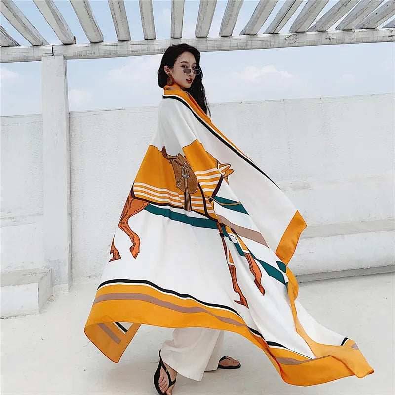 140x180cm Celebrity With The Same Cover-Ups Women Large Beach Dress Bikini Bathing Swimwear Sunburn Protection Sarong Wrap Scarf