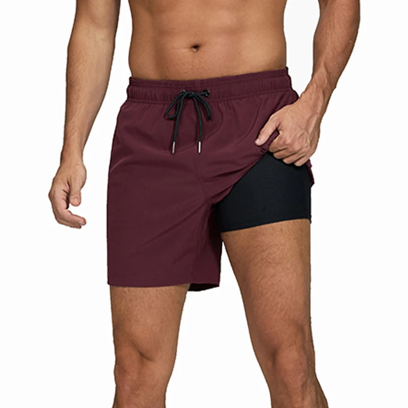ESCATCH 2026 Latest Mens Shorts Breathable Long Lining Quick-Dry Sports Swim Traje De Baño Hombre Zipper Pockets Beach Shorts