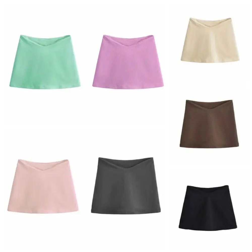 Simple Y2K A-line Short Skirt Low Waist V-shaped Waist Mini Skirts Solid Korean Style Spicy Girl Skirts Beach