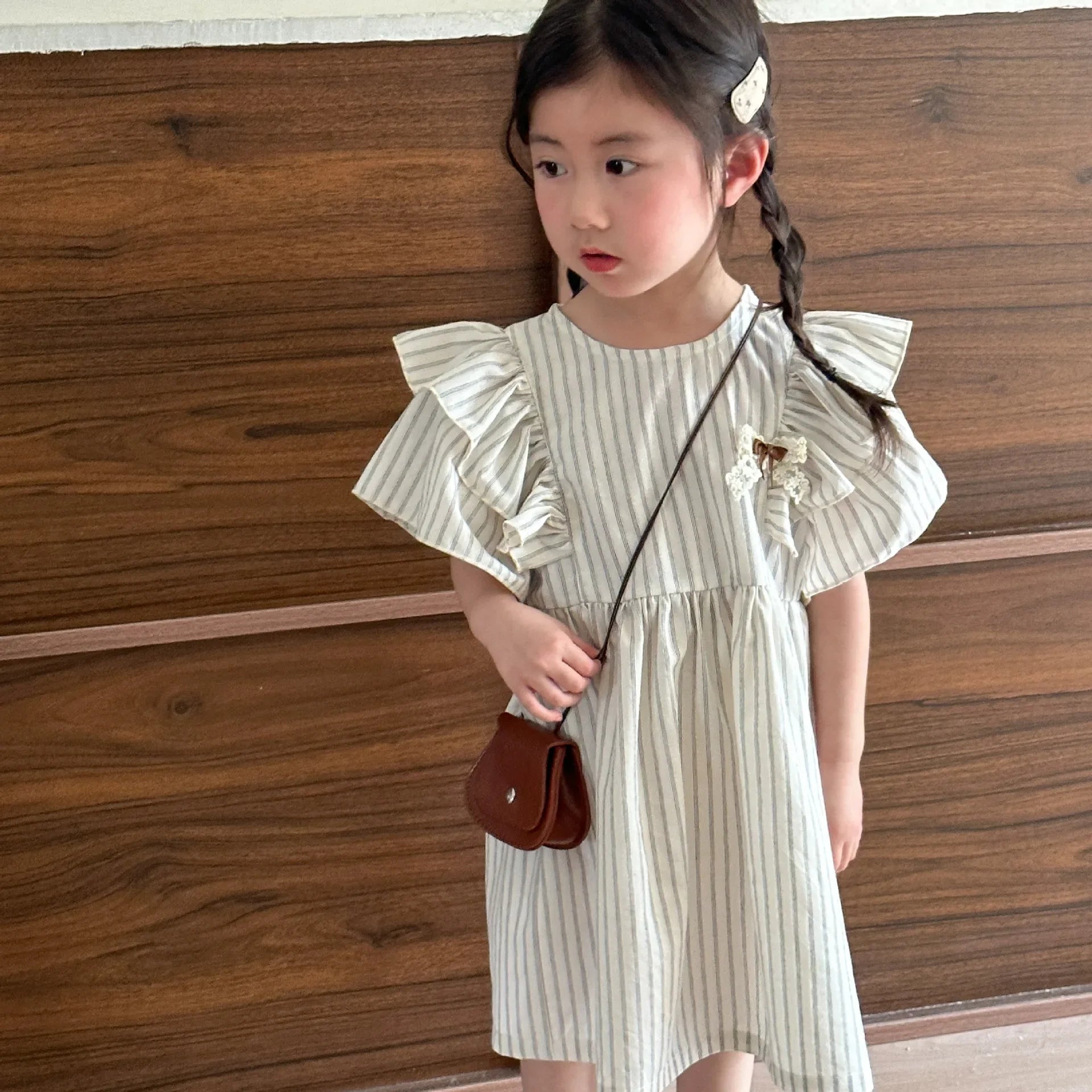 22004 Brother Sister Clothes Summer New Short Sleeve Stripes Baby Boy's Suit Or Cotton Girl Dress