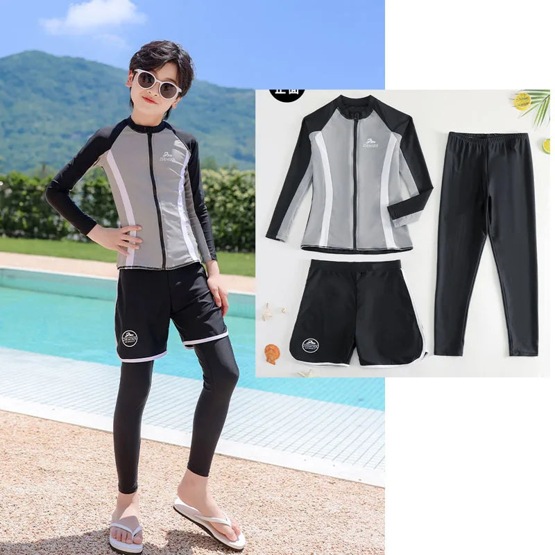 Girls Swimsuit Girls Long Sleeve Rash Guard 3-Pieces Bathing Suit 100cm-160cm Height Athletic Sweatsuit Activewear Tracksuit