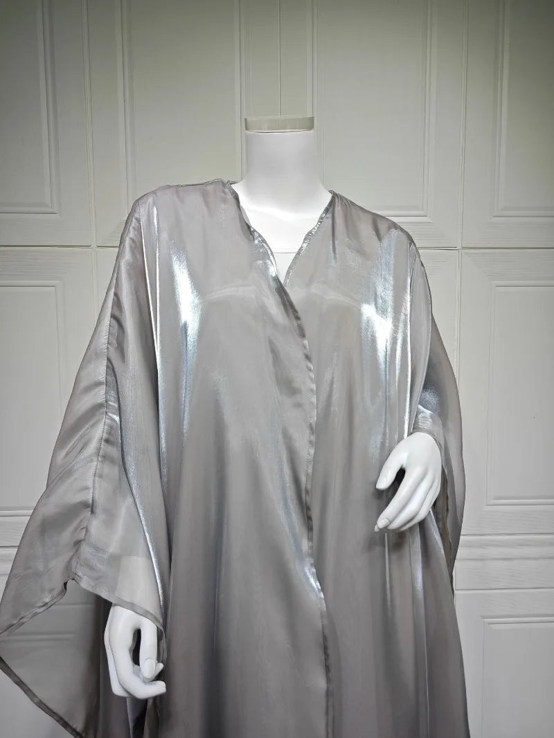 Elegant Arabic Satin Abaya Dress with Hijab Eid Muslim Women Modest Cardigan Islamic Vacation Outfit New in Turkey Kaftan Robe