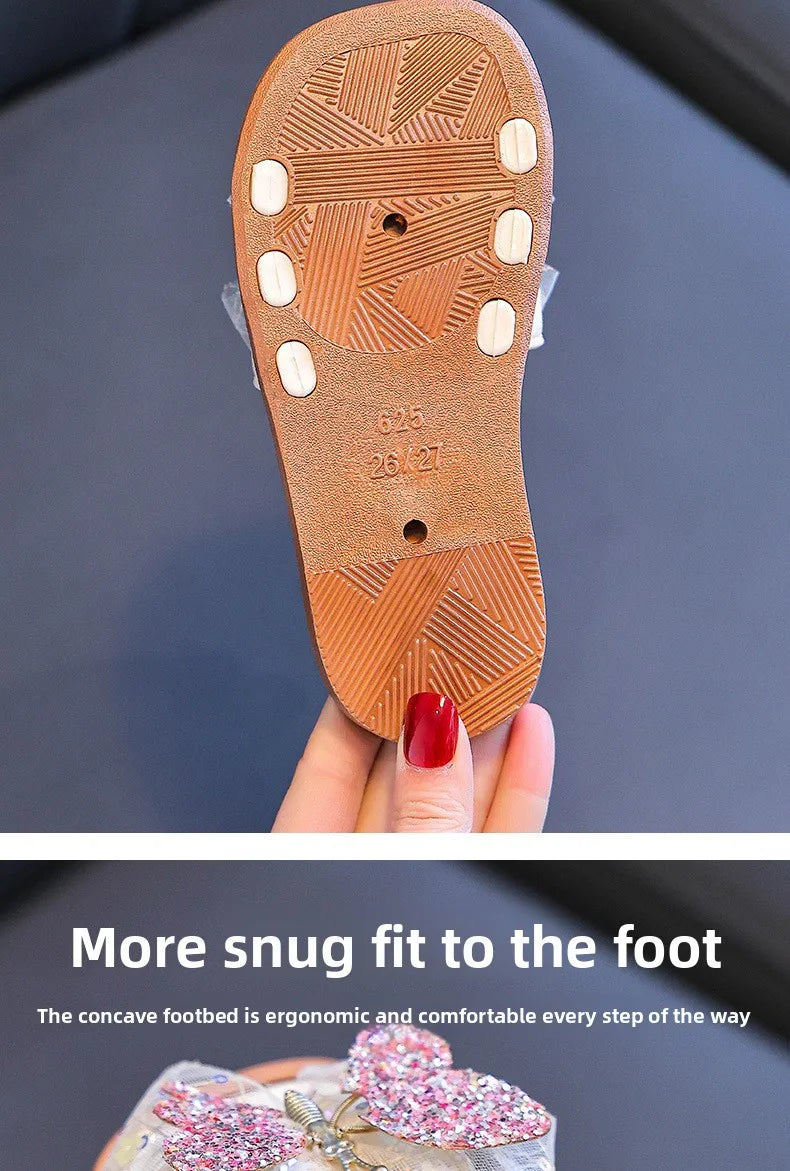 2026 Children's Summer Butterfly Knot Beach Sandals Plastic Slip-On Home Slippers Anti-Slip Beachwear Girls Flip Flops