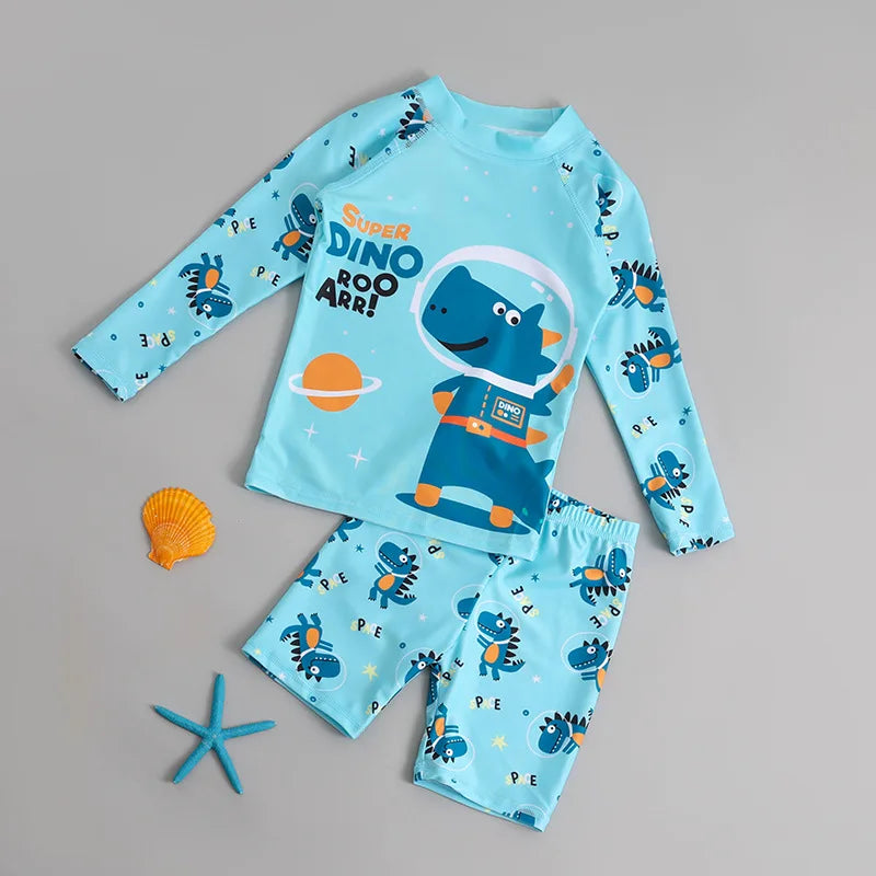 Boys Girls Cartoon Cute Swimwear Spring Summer Beach Clothing Set Sun Protection Long Sleeve Swimming Suits Kids Bathing Suit