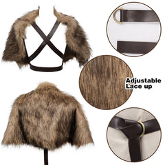Fur Collar Cape Medieval Winter Clothing King Warrior Viking Fur Shawl With Chest Strap Faux Fur Cloak Halloween Cosplay Costume