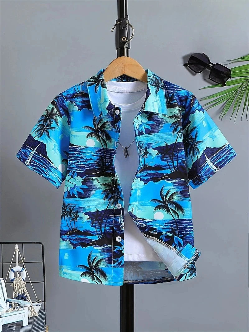 Floral Shirts Men's Hawaii Holiday Party Blouse 2025 Lapel Beach Shirt Flower Camisas Short-sleeved Womens Clothes
