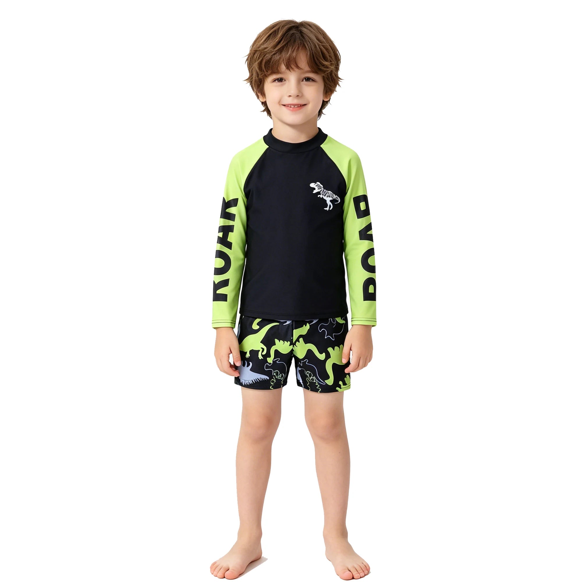 Boys Swimsuits Two Pieces Toddler 3 4 5 6 7 8 9 10 11 Years Long Sleeve Kids Swimwear Set Tops+Shorts Swim Outfits Bathing Suit