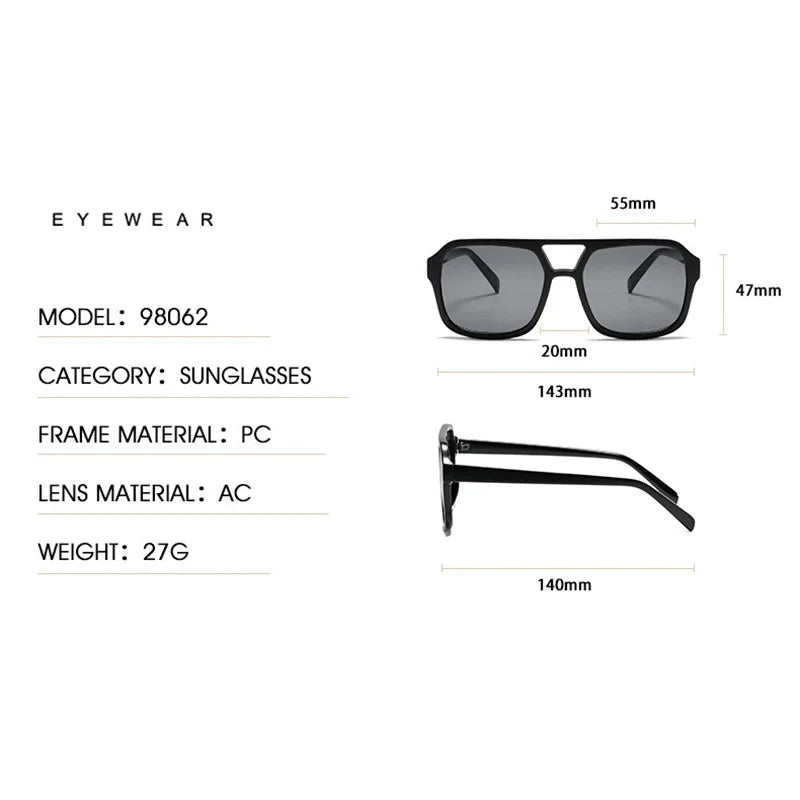 Square Big Frame Sunglasses for Men and Women Lightweight Frame Black Yellow Sun Glasses with UV Protection