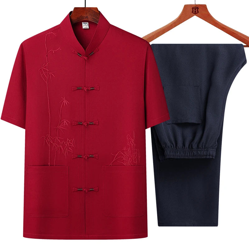 Men's sets (Shirt + trousers) 2026 summer new style men fashion shirt short sleeve shirt High quality shirts male Two Piece