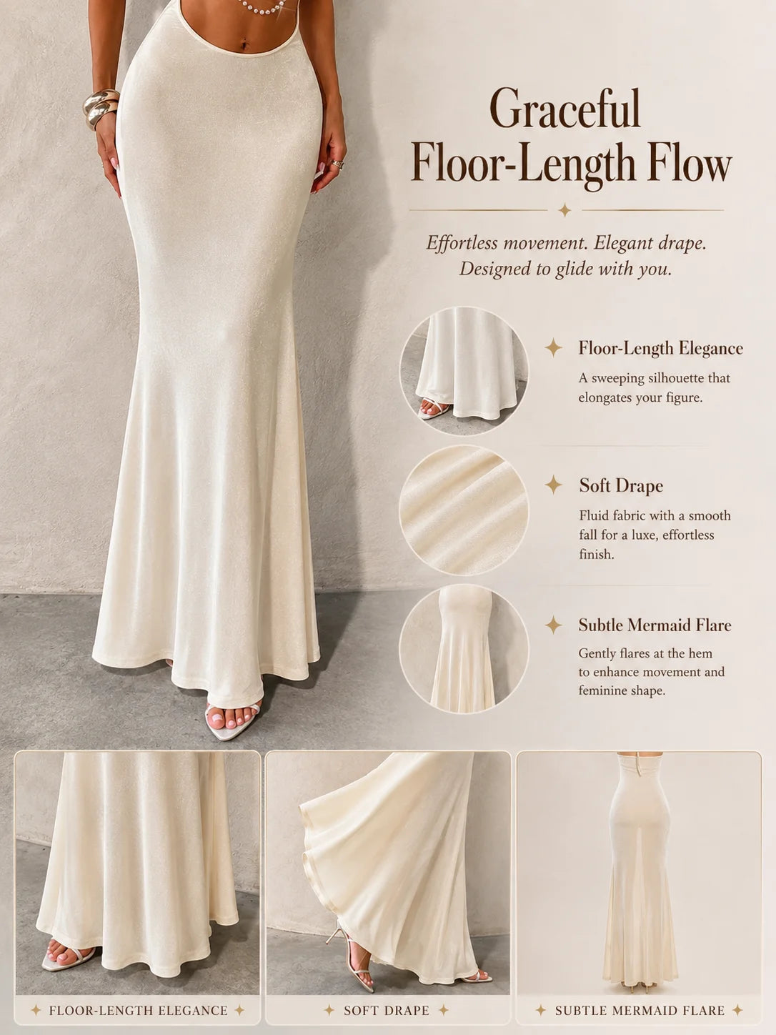 Halter Neck Cutout Bodycon Maxi Dress for Women, Pearl Chain Decor Sleeveless Backless Mermaid Dress Clubwear Cocktail Party Outfit