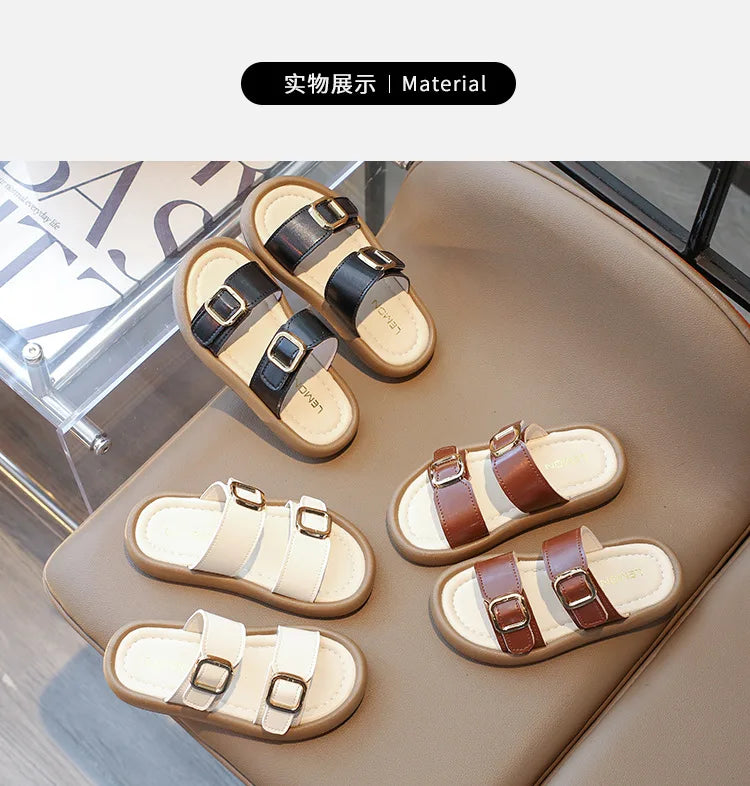 New Summer Slippers Boy Fashion Thick Bottom Flip Flops for Children Cut-outs Girls Beach Shoes