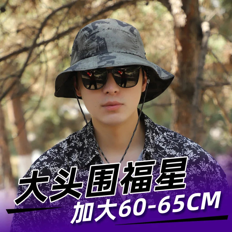 60-65cm Xxl Big Head Hat Men Summer Outdoor Jungle Fisherman Cap Lightweight Sunscreen quick-drying Sun Hats  Hot