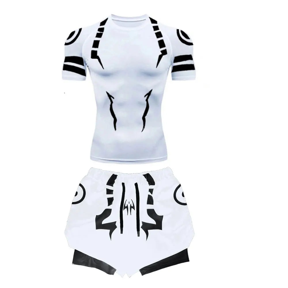 Anime Jujutsu Kaisen Compression Set Fitness Suit for Men Quick Dry 3D Compression Shirt+Gym Shorts Running Workout Sportswear