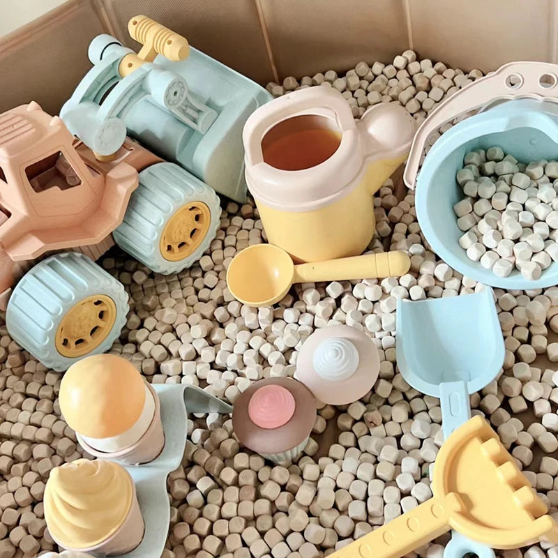 Children's beach toy straw beach bucket set can be loaded with sand digging tools to water flowers outdoor wheat straw toys.
