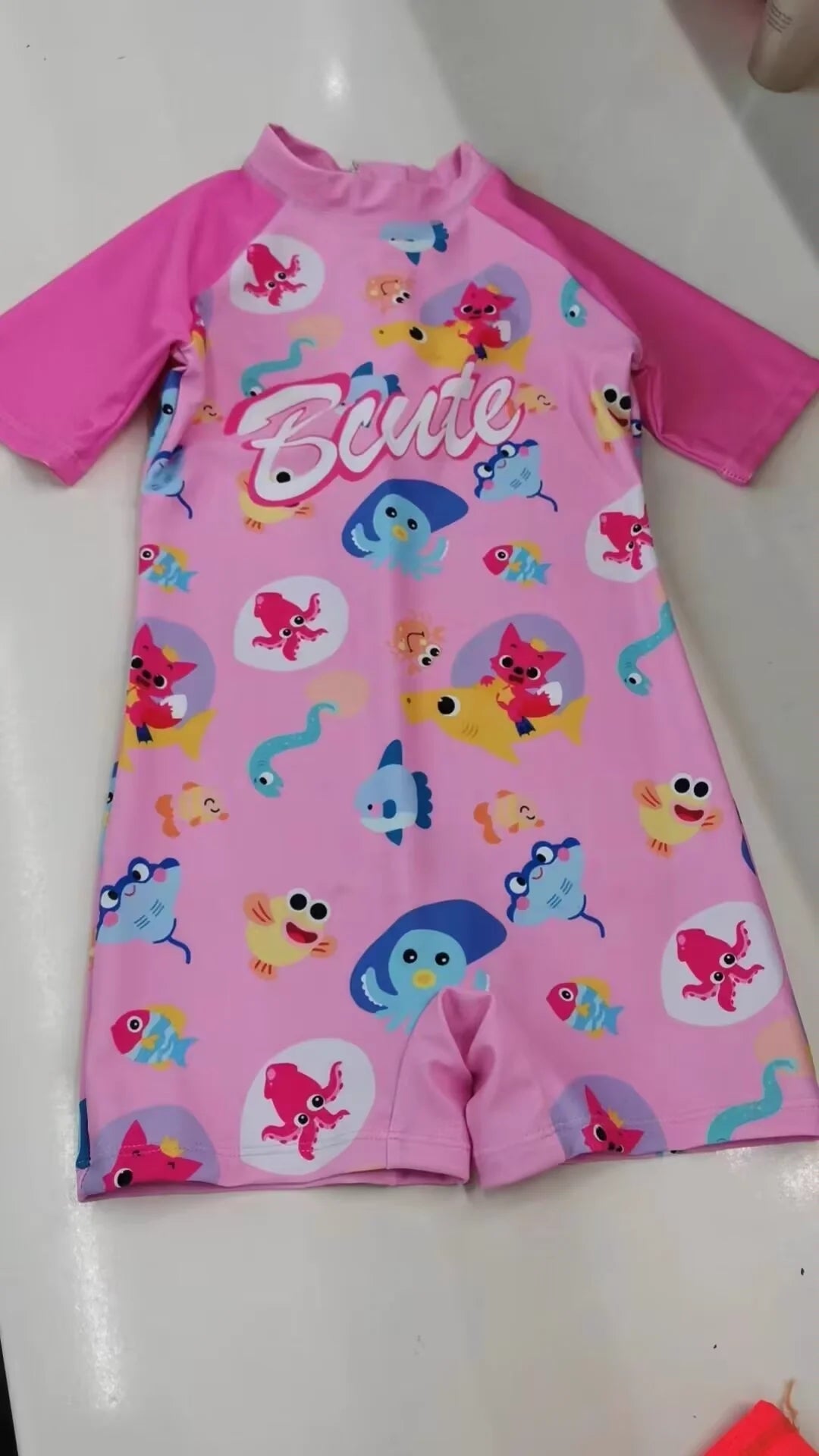Girls Swimsuits One-Piece Bathing Suits with Hat Summer Beach Water Sport Short Swimsuit with Cartoon Pattern for 2-13 Years Old
