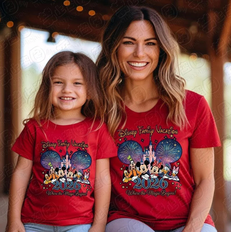 2026 Family Summer Men's Women's T-shirts Cartoon Print Oversize Fashion Cotton Parent Child Top Casual Couple Daily Street