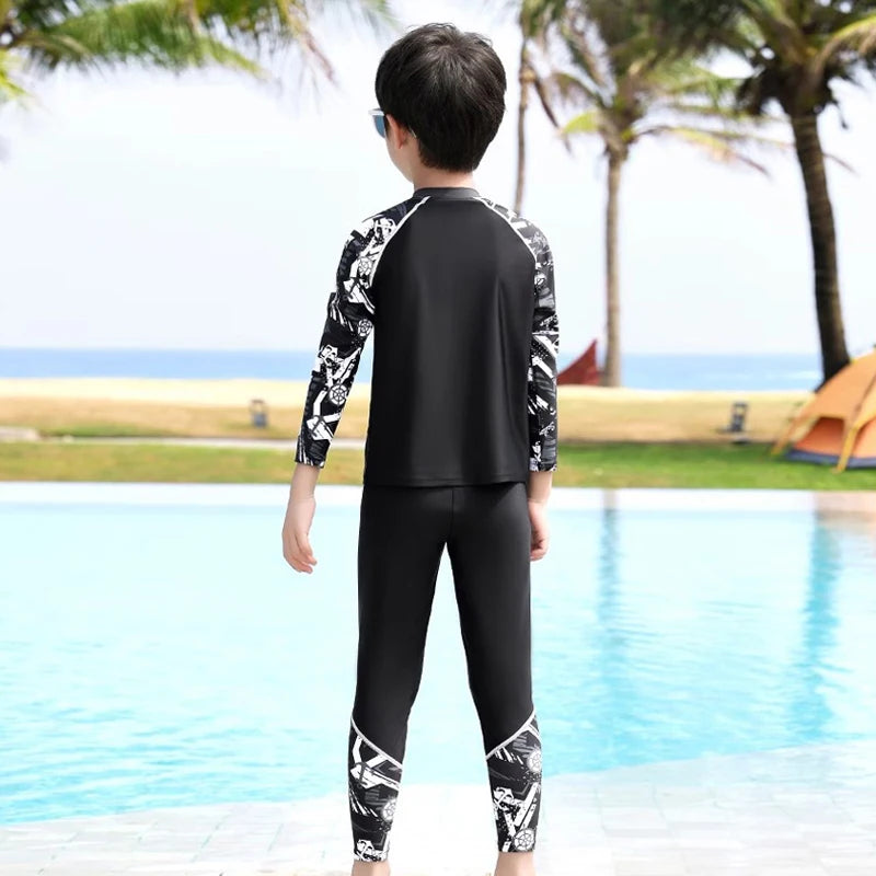 Full Body Boys Swimwear Sun Protection Kids Swimsuit Two Piece Children Long Sleeve Bathing Suit Summer Swimming Pool Clothes