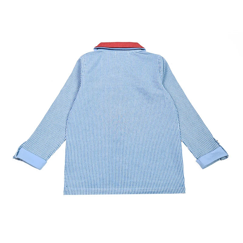 Kids Family Sibling Matching Pinstripe Clothes Set Girls Teenage Dresses Boys Shirt Baby Rompers Garment Washed Children Clothes