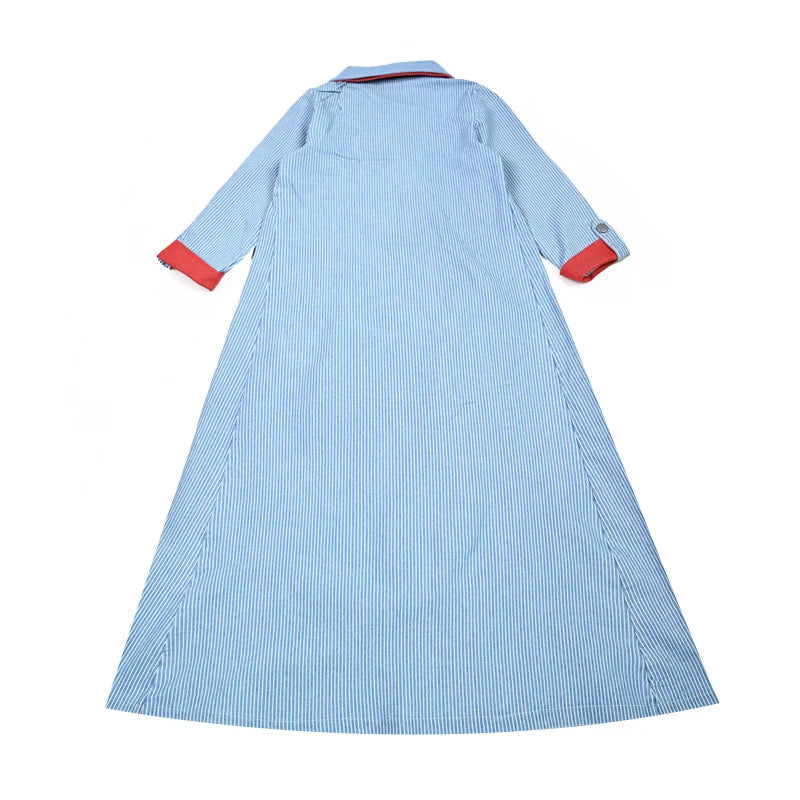 Kids Family Sibling Matching Pinstripe Clothes Set Girls Teenage Dresses Boys Shirt Baby Rompers Garment Washed Children Clothes