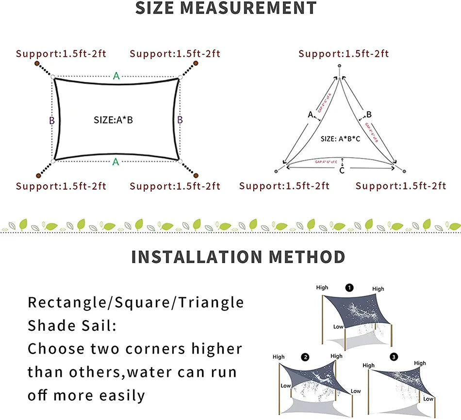 420D Waterproof Square Rectangular Shade sail, Outdoor Garden Swimming Pool Awning, Camping Hiking Sun shelter