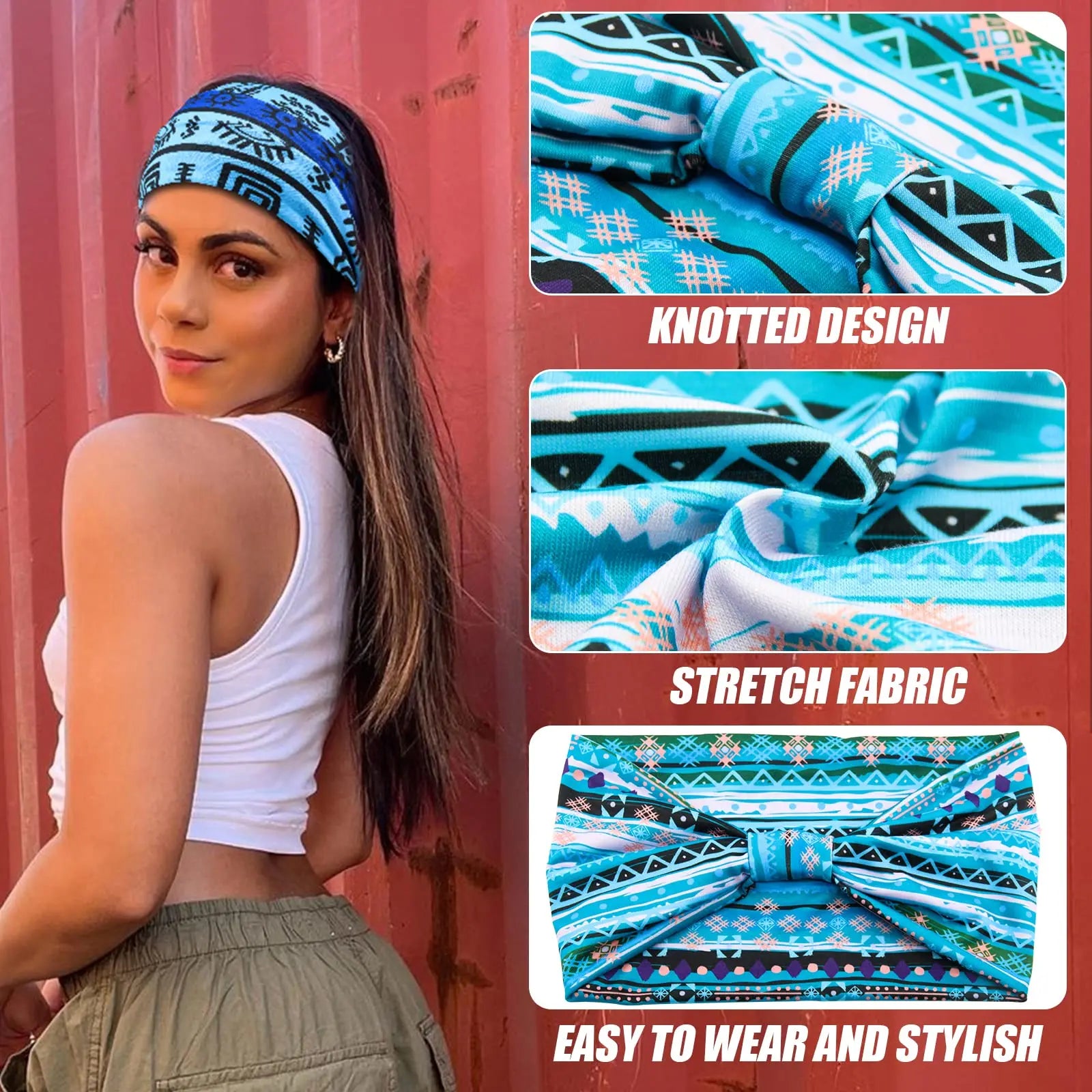 Boho African Headbands for Women Wide Cotton Turban Headwrap  Knot Elastic Hairbands Bandeau Sport Workout Yoga Hair Accessories