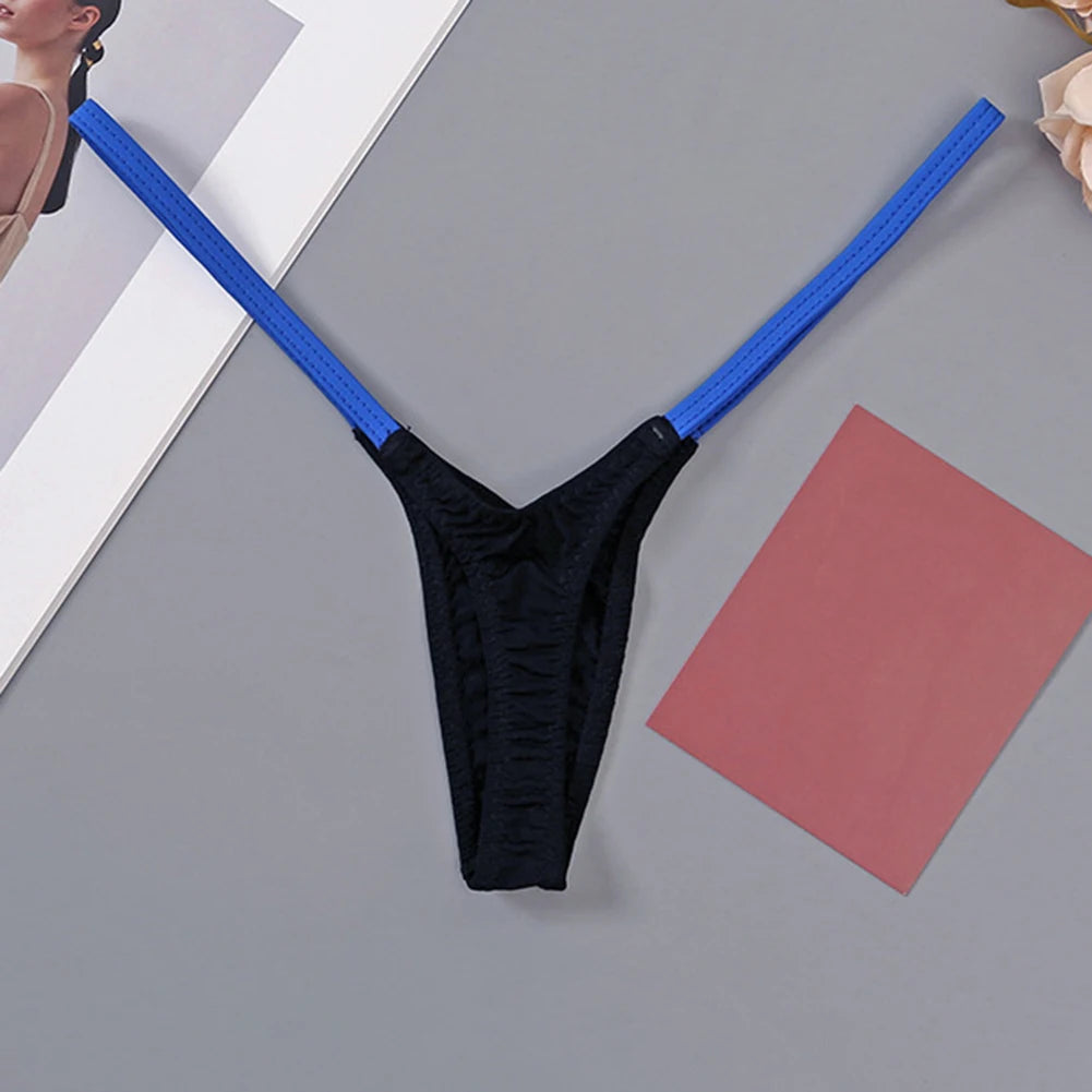 1pc Womens T Back Sexy Underwear Thin Straps Low Waist Multicolor Stitching Thongs Breathable Sexy Hot Mini G-string