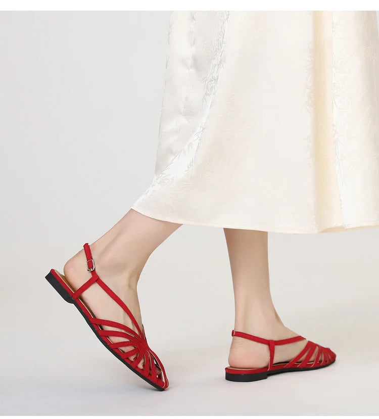 ZAROY Narrow Band Women Flat Sandals Large Size Designer Brand Banquet Wedding Shoes Summer Hollow Beach Gladiator Sandalias