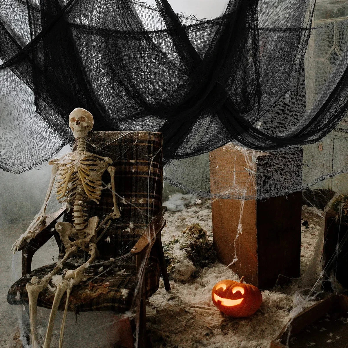 2/4m Horror Halloween Decoration Black Gauze Artificial Spider Web For Haunted House Halloween Party Home Decor Scary Scene Prop