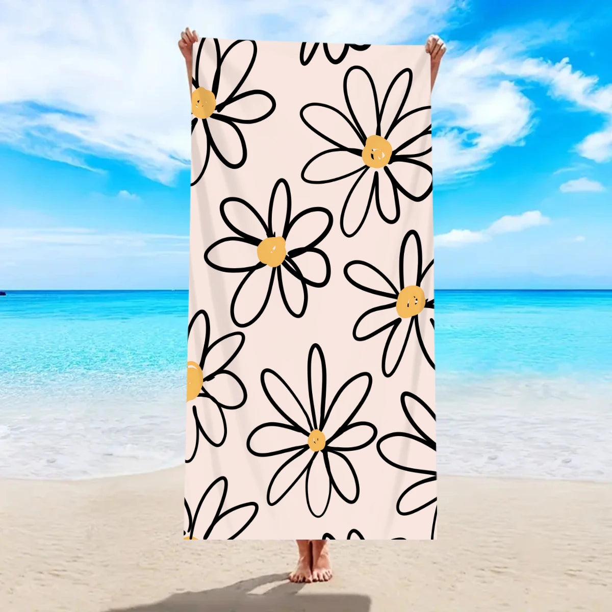 1pc Bohemian Large Beach Towel, Striped Flower Love Printed Bath Towel, Outdoor Swimming, Vacation, Camping Beach Towel