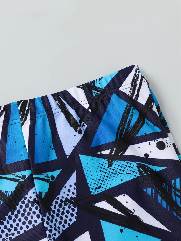 Boy Swimsuit 2026 New Geometry Print Long Sleeve Children Swimwear Summer Two Piece Kids Beach Wear Swimming Bathing Suit Men's