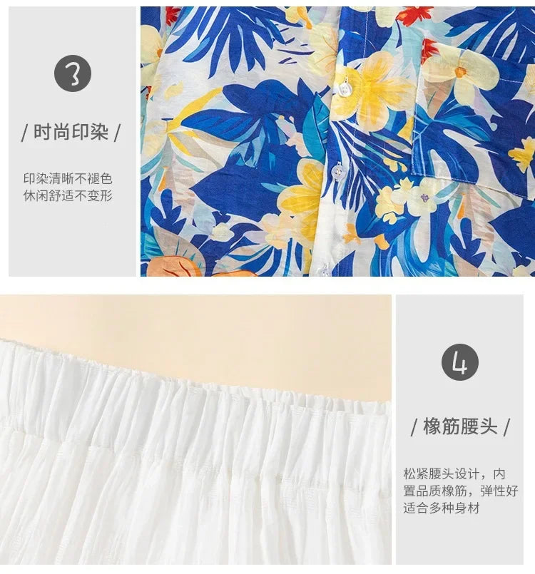 Vacation Family Matching Clothes Sets Mom Daughter Shirts Skirt Casual Dad Son Tops Shorts Resort Parent Child Two Piece Outfit