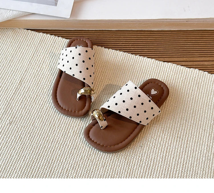 Kids Polka Dot Flip Flops Summer Open Toe Sandals with Metal Buckle Non-slip Soft Sole Beach Slippers for Girls 2026 New 26-36