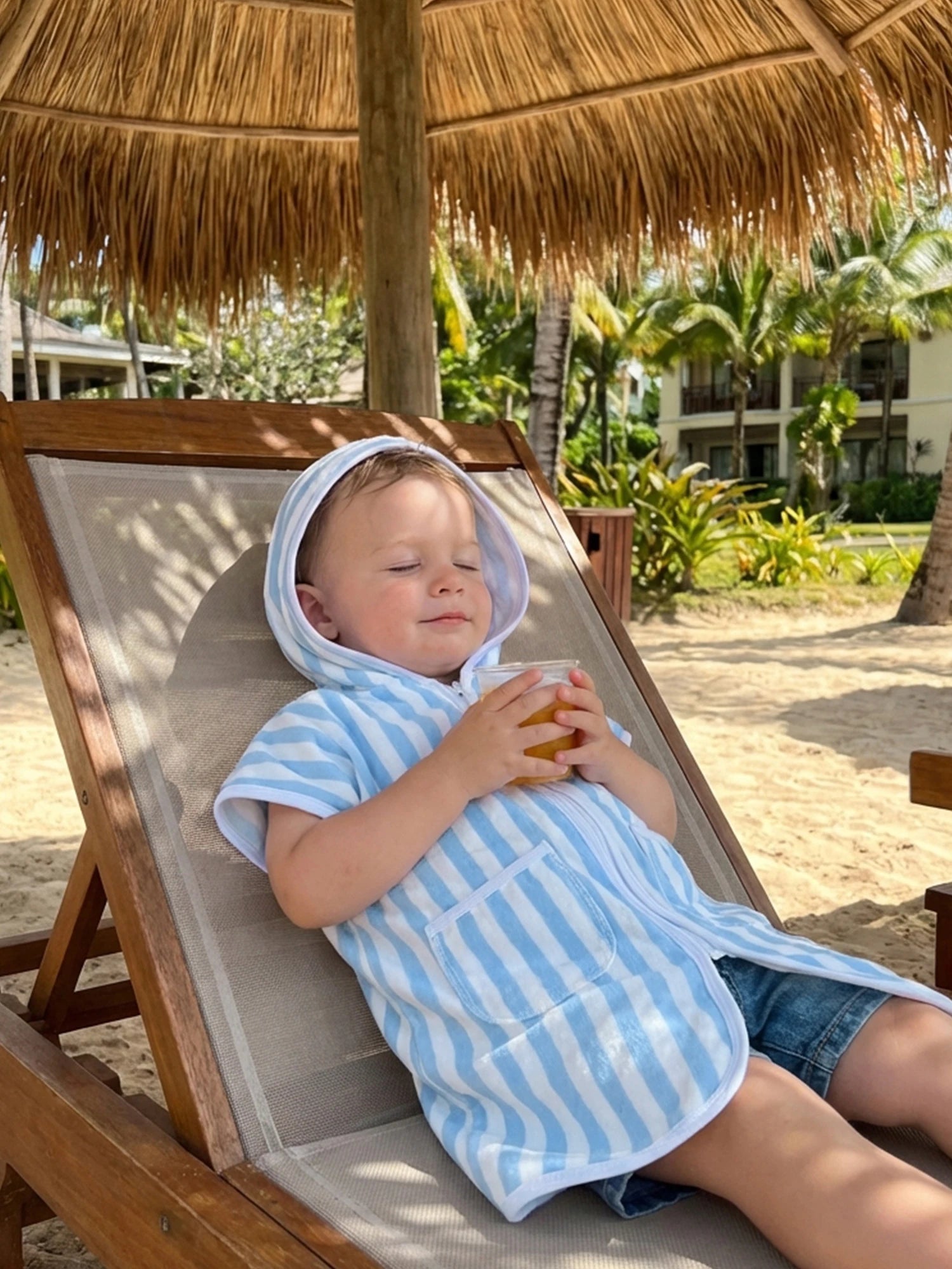 1-6Y Kids Swimwear Cover-ups Striped Zip Up Short Sleeve Hooded Robe Shawl for Beach Pool for Boys Girls Swimsuits