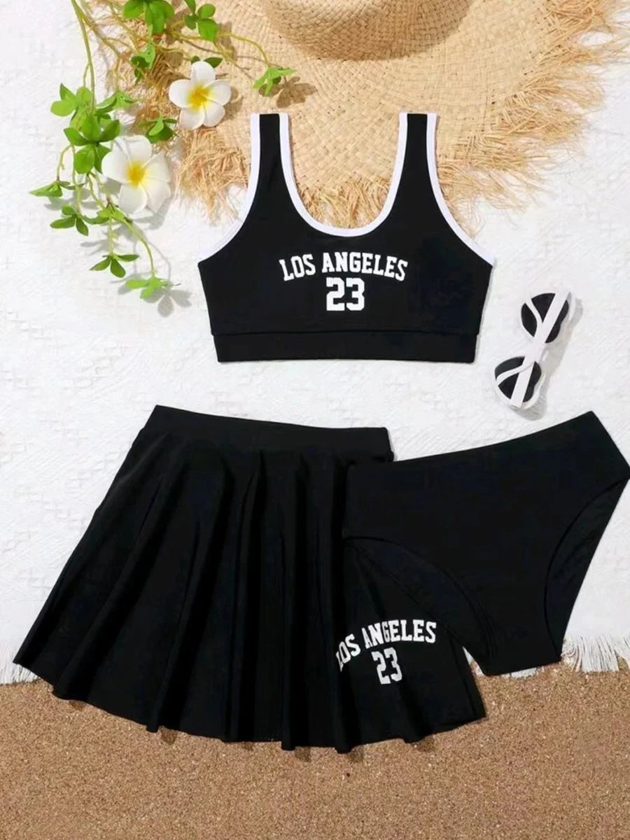 3 Pieces Bikinis With Skirt 2026 Girls Swimsuit Red Kids Swimwear Female Children's Bathers Bathing Swimming Swim Suit Beachwear