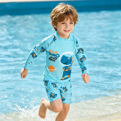 Boys Dinosaur Swimwear Set 2Pcs Kids Long Sleeve Rash Guard Swim Shirt + Shorts Toddler Swimming Suits Beachwear for Boys