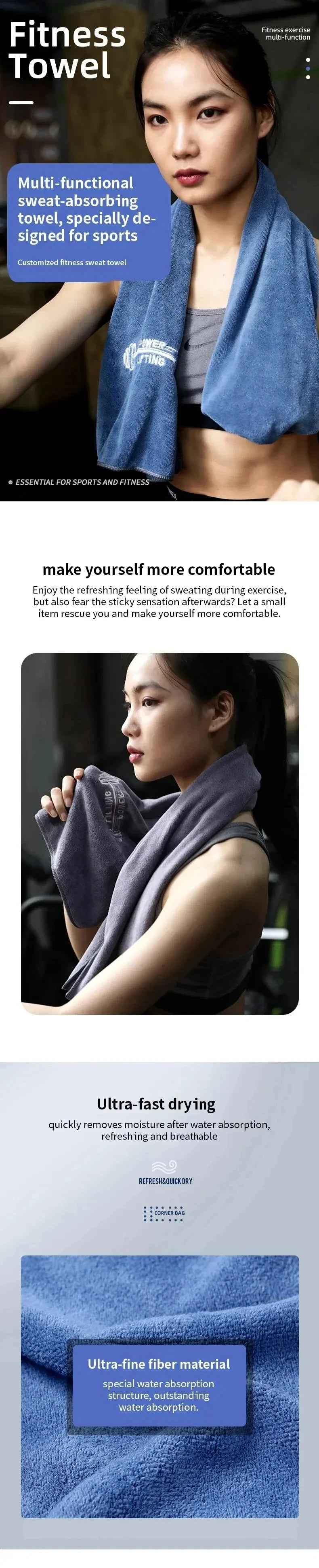 Fitness Quick Dry Towel 42*95cm Microfiber Gym Yoga Training Swimming Tennis Towel Beach Jogging Body Anti-slip Sports Sweat