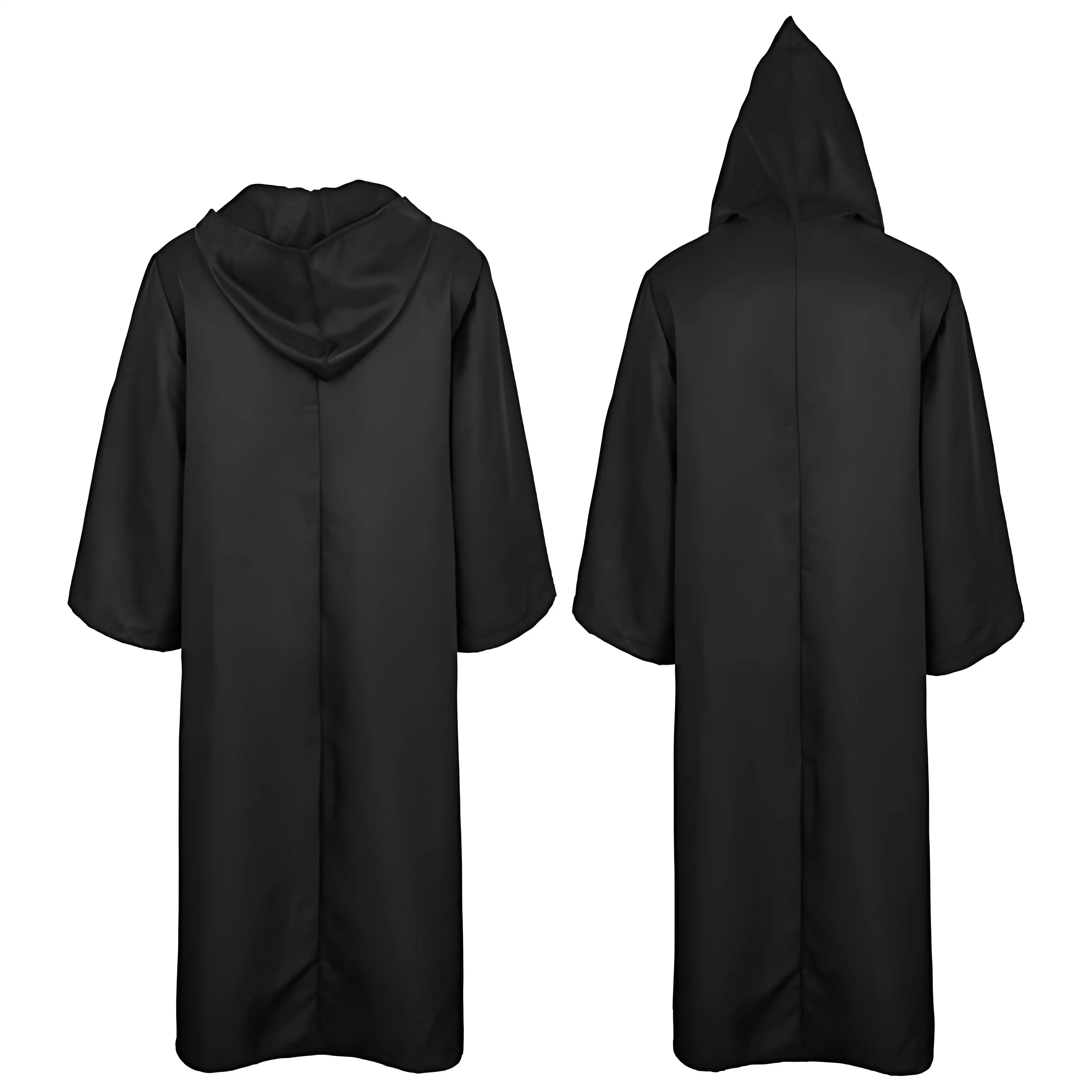 Masquerad Cloak Soft Unisex Hooded Black Robe Witch Long Cape Cosplay Costume Prop Party Performance Supplies Holiday Decoration