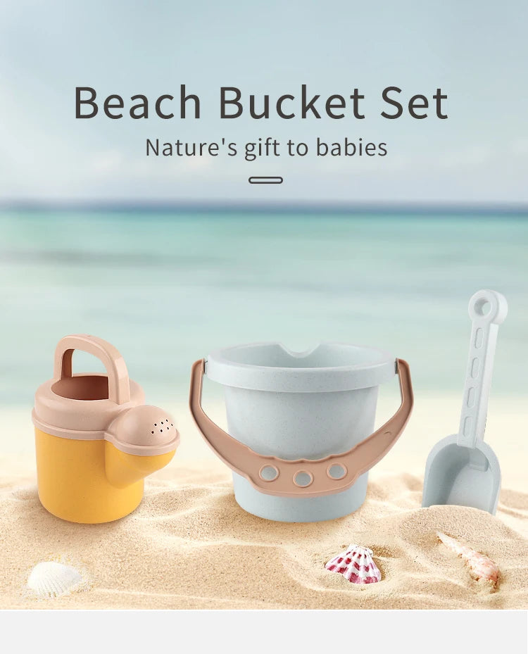 Children's beach toy straw beach bucket set can be loaded with sand digging tools to water flowers outdoor wheat straw toys.