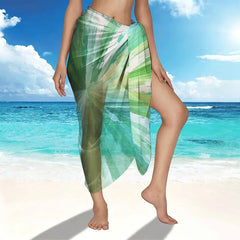 1 PC Beach Dress, Beach Towel, Beach Shawl. Vibrant abstract green burst pattern with radial streaks. Translucent material, i