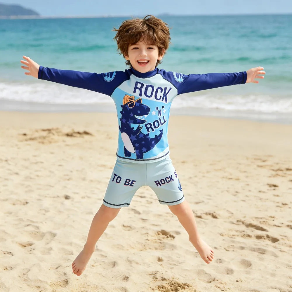 Children Surfing Suit Boys 2 to 3 4 5 6 7 8 9 10 11 Years Kids Swimming Suits Girls Spf 50+ Long Sleeves Stripe Swim Tops+Trunks
