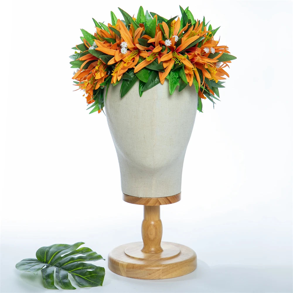 Artificial Maile Leaf Spider Lily Flowers Tropical Haku Head Lei Po'o Hawaii Crown Handcrafted Gifts Hula Dancing Performace