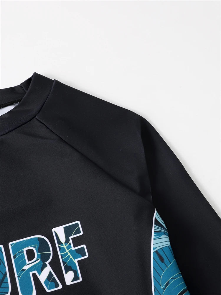 Boy Swimsuit 2026 New Geometry Print Long Sleeve Children Swimwear Summer Two Piece Kids Beach Wear Swimming Bathing Suit Men's