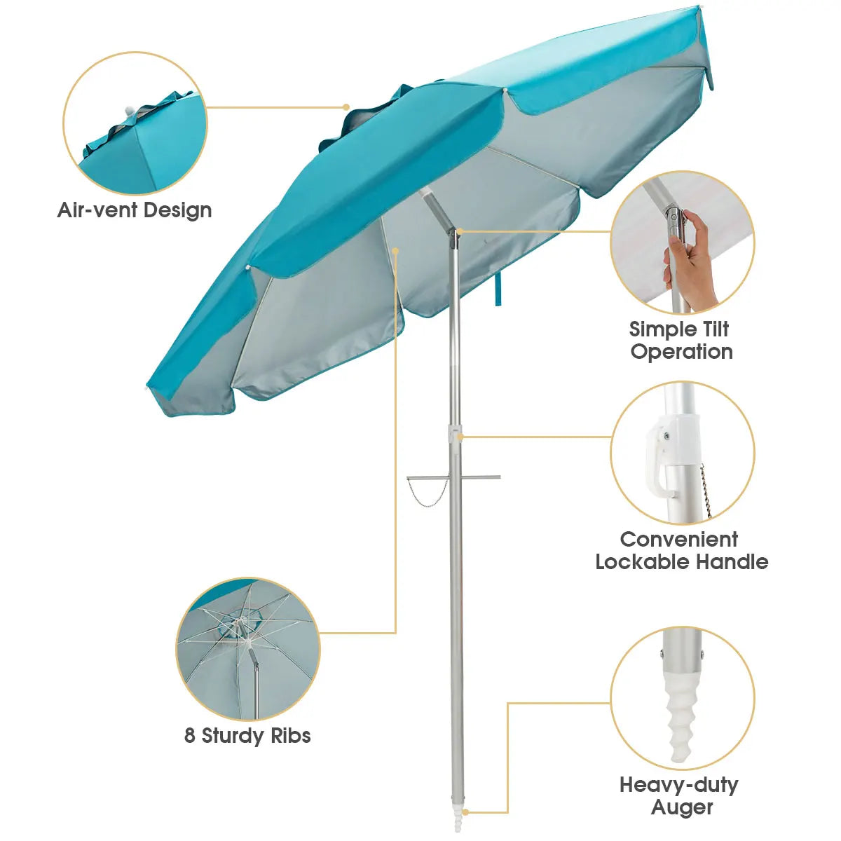 6.5FT Patio Beach Umbrella Sun Shade Tilt Aluminum Sports Portable W/Carry Bag