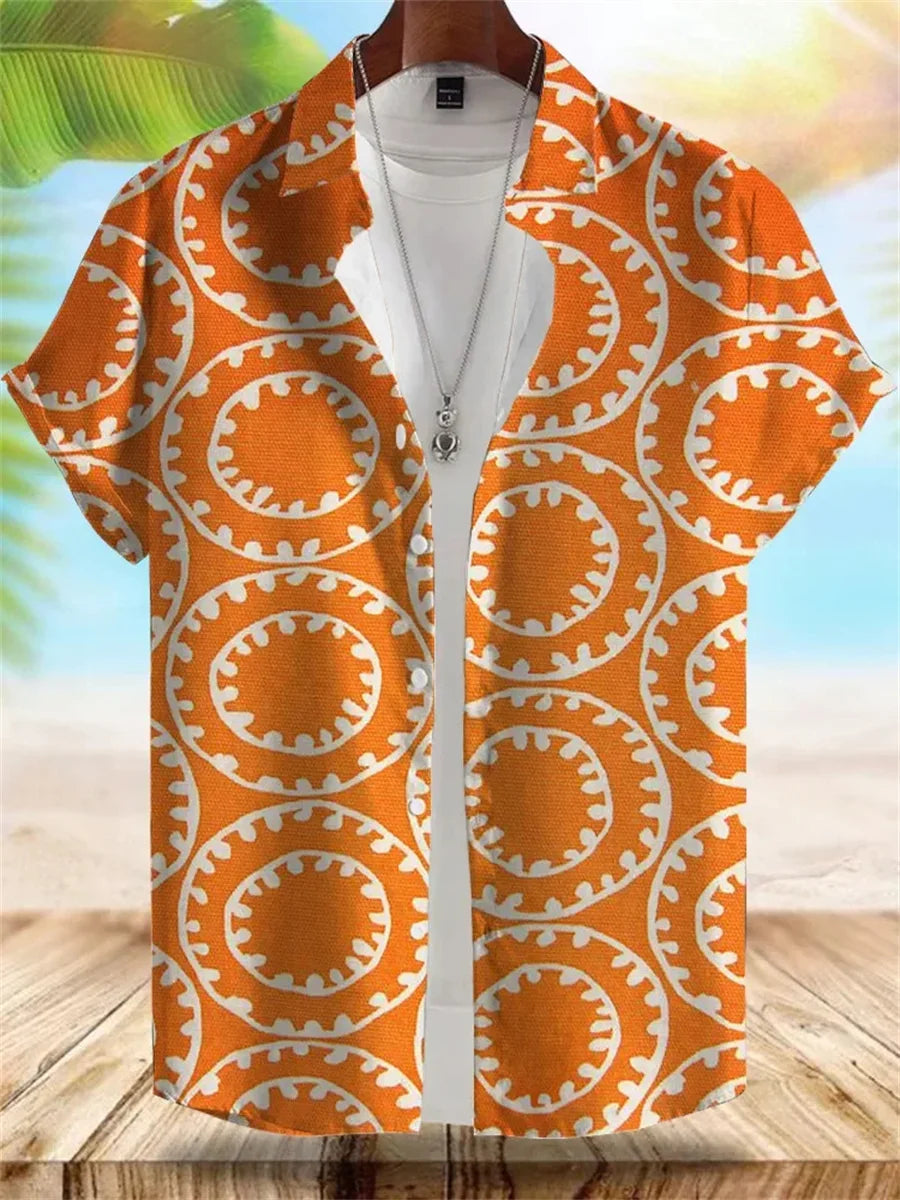 2026 Summer New Men's Tropical Floral Print Short-Sleeve Shirt, Casual Loose Fit, Vacation Style, Beachwear, Hawaiian Shirt