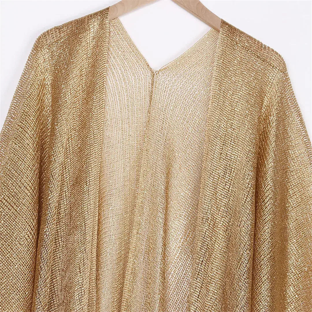 Sexy Fringe Tassel Sheer Knitted Beach Cover Up Dress Shiny Mesh Tunic for Women Swimwear Mesh Cover Lightweight Beach Dress