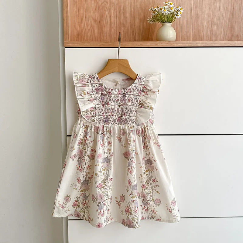 Girls Pink Floral Dress Ruffle Baby Romper Dress Summer Kids Short Sleeve Beach Dresses Toddler Bodysuit Sister Family Clothes